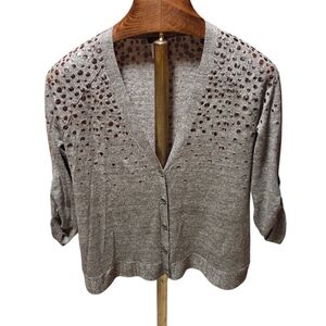 J.CREW Merino Wool Linen Studded Cardigan Sweater Women's Brown Gray Size Medium